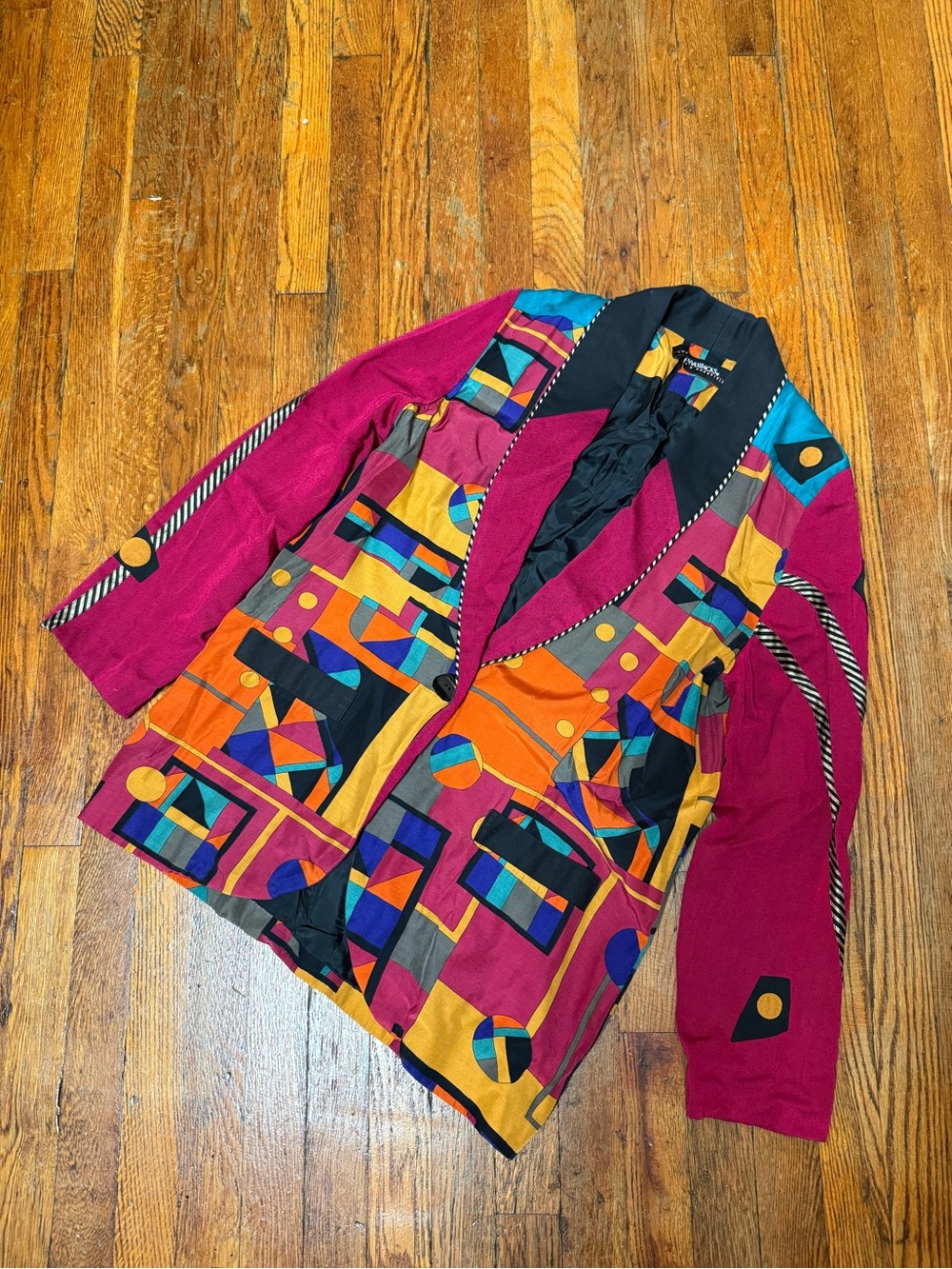 Vintage 1980’s Bold Geometric Print Blazer Jacket - Magenta Multicolor
